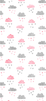 Binnenrolgordijn voor raam met roze en grijze wolken