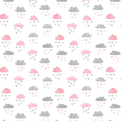 Binnenrolgordijn voor raam met roze en grijze wolken