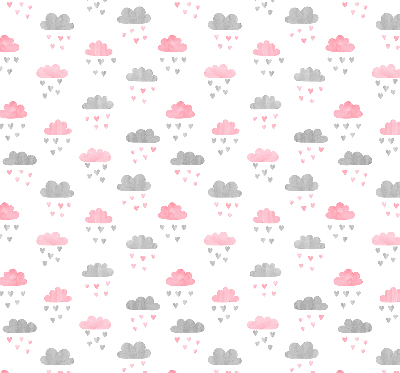 Binnenrolgordijn voor raam met roze en grijze wolken