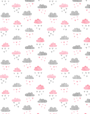 Binnenrolgordijn voor raam met roze en grijze wolken