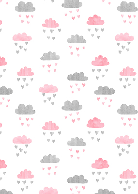 Binnenrolgordijn voor raam met roze en grijze wolken