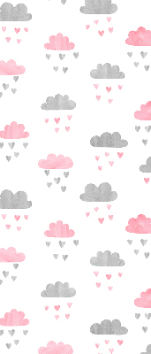 Binnenrolgordijn voor raam met roze en grijze wolken