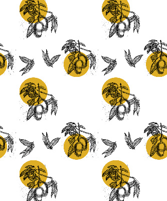 Binnengordijn met vruchten en gele cirkels