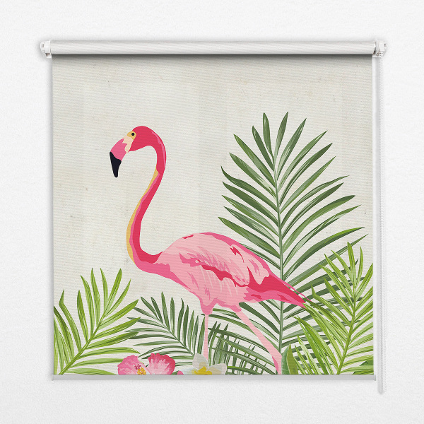 Stoffen rolgordijn met flamingo’s bij de bladeren