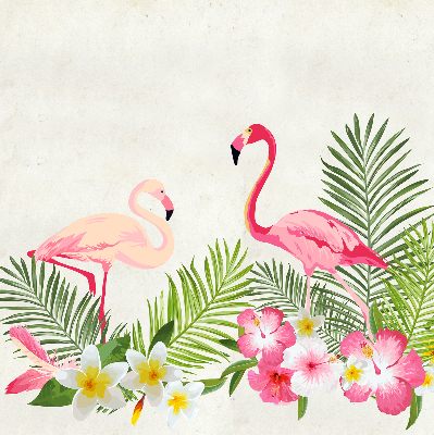Stoffen rolgordijn met flamingo’s bij de bladeren