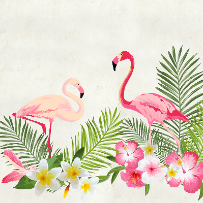 Stoffen rolgordijn met flamingo’s bij de bladeren