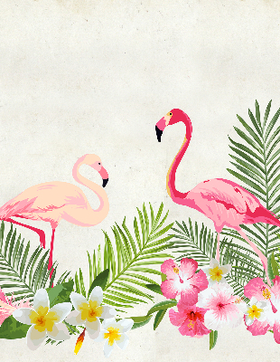 Stoffen rolgordijn met flamingo’s bij de bladeren