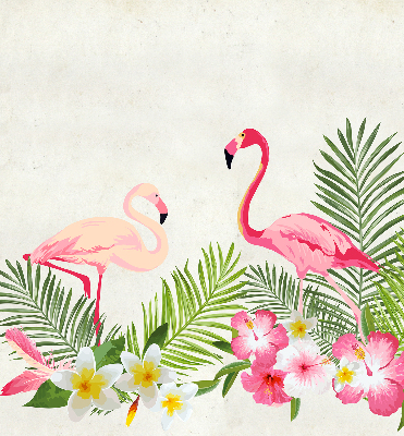 Stoffen rolgordijn met flamingo’s bij de bladeren