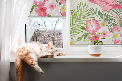 Stoffen rolgordijn met flamingo’s bij de bladeren