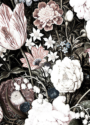 Binnengordijn een boeket bloemen