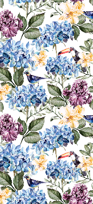 Binnenrolgordijn voor raam met toekans en bloemen