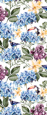 Binnenrolgordijn voor raam met toekans en bloemen