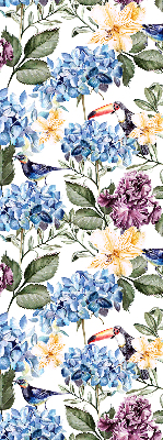 Binnenrolgordijn voor raam met toekans en bloemen