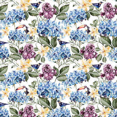 Binnenrolgordijn voor raam met toekans en bloemen