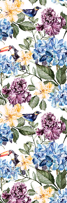 Binnenrolgordijn voor raam met toekans en bloemen