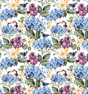 Binnenrolgordijn voor raam met toekans en bloemen
