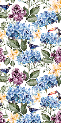 Binnenrolgordijn voor raam met toekans en bloemen