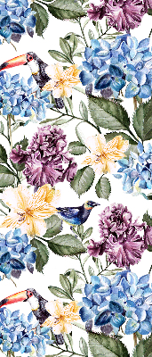 Binnenrolgordijn voor raam met toekans en bloemen