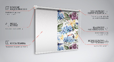Binnenrolgordijn voor raam met toekans en bloemen