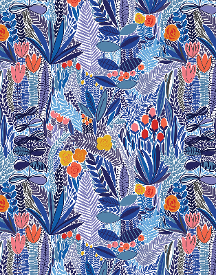 Stoffen rolgordijn met kleurrijke planten