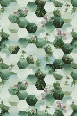 Rolgordijn voor balkondeur met groene zeshoeken