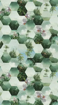 Rolgordijn voor balkondeur met groene zeshoeken