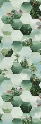 Rolgordijn voor balkondeur met groene zeshoeken
