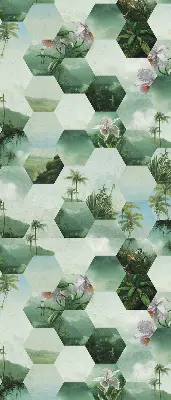 Rolgordijn voor balkondeur met groene zeshoeken