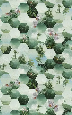 Rolgordijn voor balkondeur met groene zeshoeken