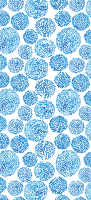 Binnenrolgordijn voor raam met blauwe bloemblaadjescirkels