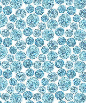 Binnenrolgordijn voor raam met blauwe bloemblaadjescirkels