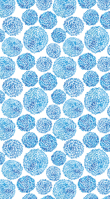 Binnenrolgordijn voor raam met blauwe bloemblaadjescirkels