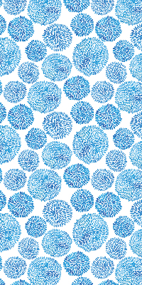 Binnenrolgordijn voor raam met blauwe bloemblaadjescirkels