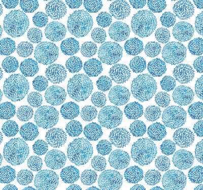 Binnenrolgordijn voor raam met blauwe bloemblaadjescirkels