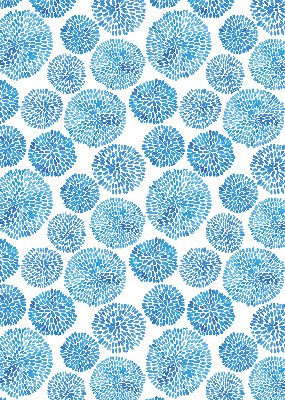 Binnenrolgordijn voor raam met blauwe bloemblaadjescirkels