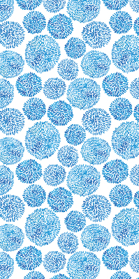 Binnenrolgordijn voor raam met blauwe bloemblaadjescirkels
