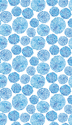 Binnenrolgordijn voor raam met blauwe bloemblaadjescirkels