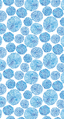Binnenrolgordijn voor raam met blauwe bloemblaadjescirkels