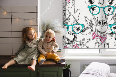Binnengordijn met giraffenmotief en bril