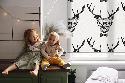 Rolgordijn voor balkondeur met rendier en bril