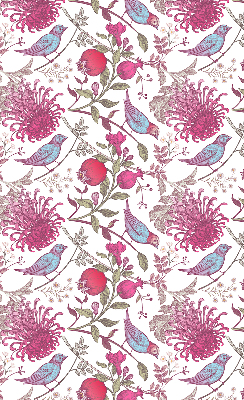 Rolgordijn voor raam met kleurrijke vogels tussen de bloemen
