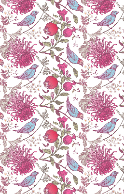 Rolgordijn voor raam met kleurrijke vogels tussen de bloemen