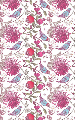 Rolgordijn voor raam met kleurrijke vogels tussen de bloemen