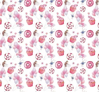 Binnengordijn met roze ballonnen, donuts en konijntjes