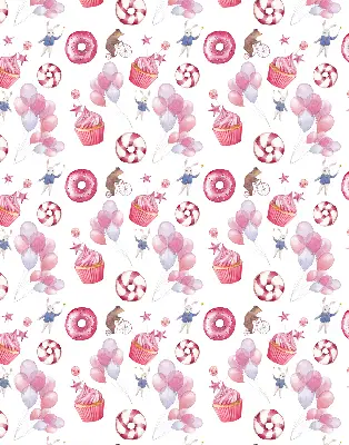 Binnengordijn met roze ballonnen, donuts en konijntjes