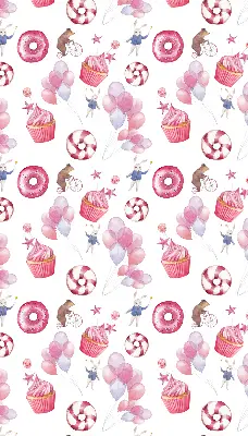 Binnengordijn met roze ballonnen, donuts en konijntjes