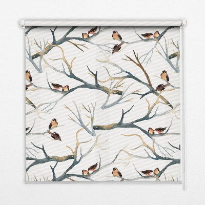 Binnenrolgordijn voor raam met vogels in een boom