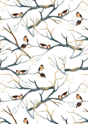Binnenrolgordijn voor raam met vogels in een boom