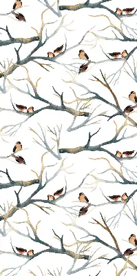 Binnenrolgordijn voor raam met vogels in een boom