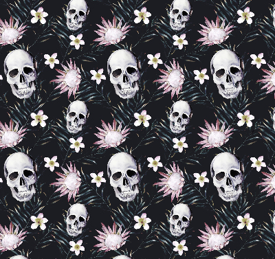 Rolgordijn voor raam met schedels tussen de bloemen